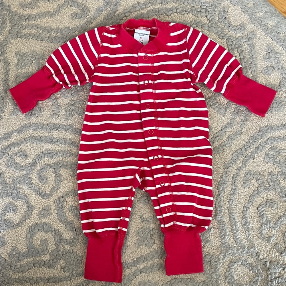 Polarn O. Pyret Red and White Striped Footie newborn